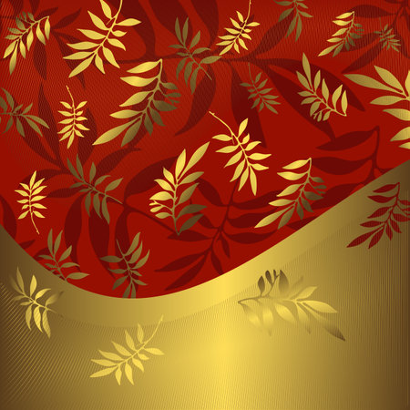 Abstract floral red and golden frame (vector)のイラスト素材