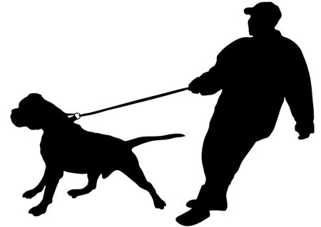 The man just keeps his large dog on a leash (vector)のイラスト素材