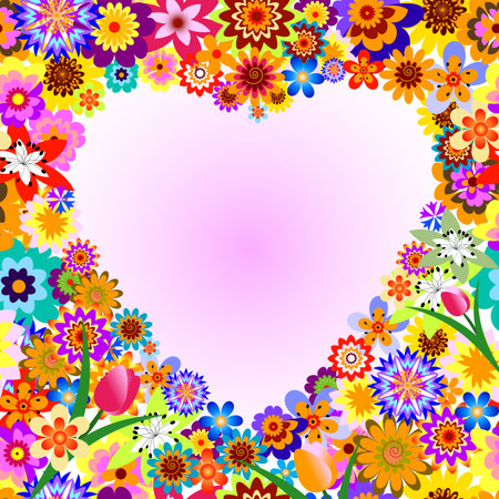 Abstract floral valentine frame with heart のイラスト素材