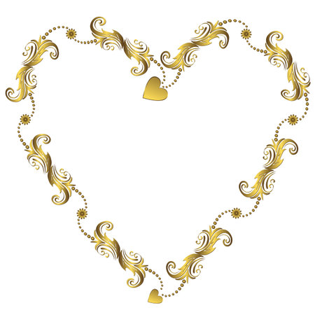 Gold valentine`s floral frame (vector)のイラスト素材