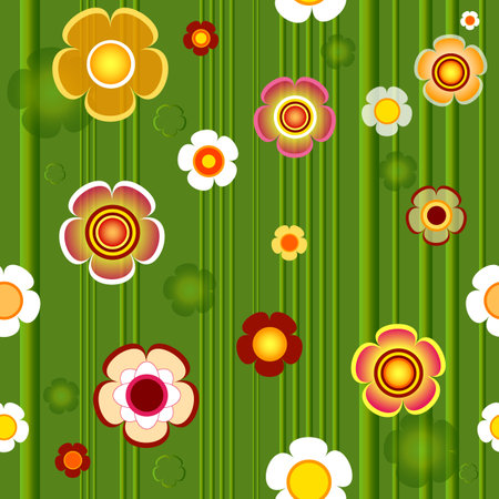 Green striped floral seamless pattern のイラスト素材