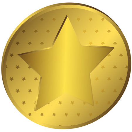 Golden medal with stars on white backgroundのイラスト素材