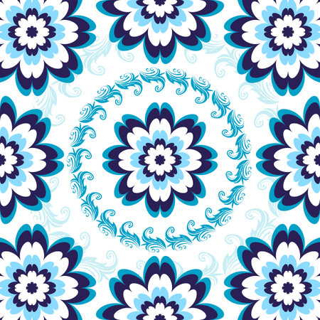 Seamless white-blue floral patternのイラスト素材
