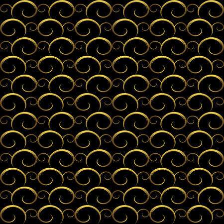 Black abstract seamless pattern with gold curlsのイラスト素材