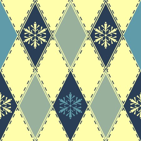 Seamless Pattern In Rhombuses and snowflakes (vector)