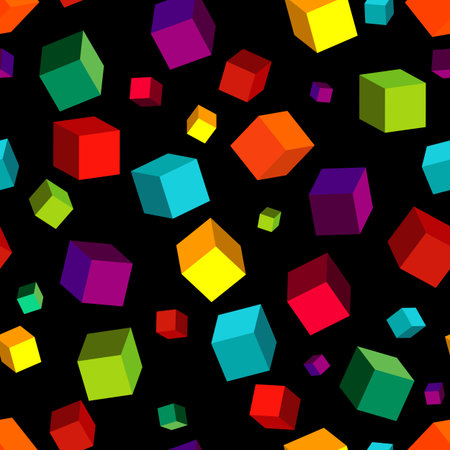 Seamless black pattern with colorful volume cubesのイラスト素材