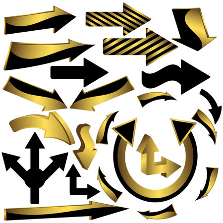 Set of gold and black arrow iconsのイラスト素材