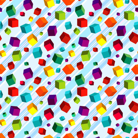Seamless striped diagonal pattern with colorful volume cubesのイラスト素材