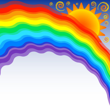 Bright spring background with a rainbow and the sunのイラスト素材