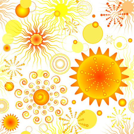 Abstract vivid seamless pattern with suns (vector)のイラスト素材
