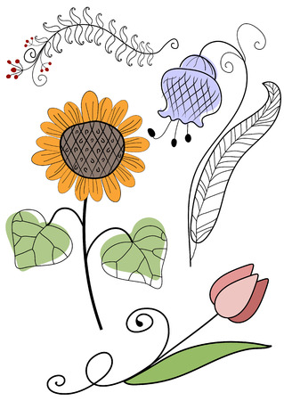 Set abstract handwork flowers for design on whiteのイラスト素材
