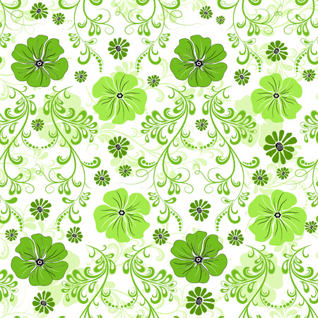 Seamless floral pattern with green curls and flowersのイラスト素材