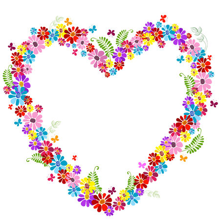 Decorative heart from colorful flowers on white backgroundのイラスト素材