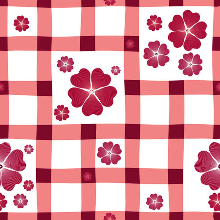 Red-white floral seamless pattern in a section のイラスト素材