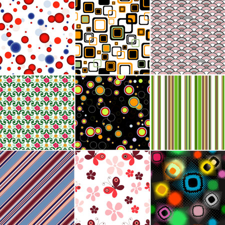 Collection geometric and floral colorful seamless patterns のイラスト素材