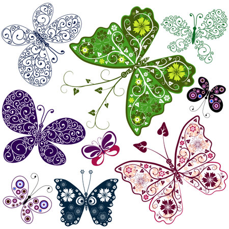 Set abstract butterflies for design on whiteのイラスト素材