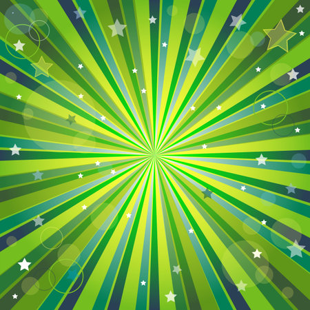 Abstract green and yellow background with rays, stars and balls (eps10)のイラスト素材