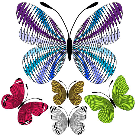 Set abstract decorative mosaic butterflies for design on white (vector)のイラスト素材