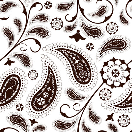 Seamless white floral pattern with vintage brown elements のイラスト素材