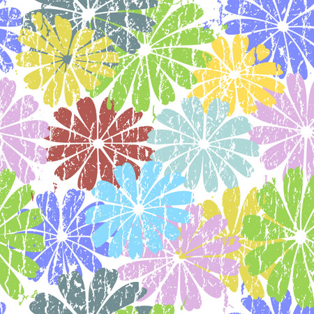 White seamless grunge floral pattern with pastel flowersのイラスト素材