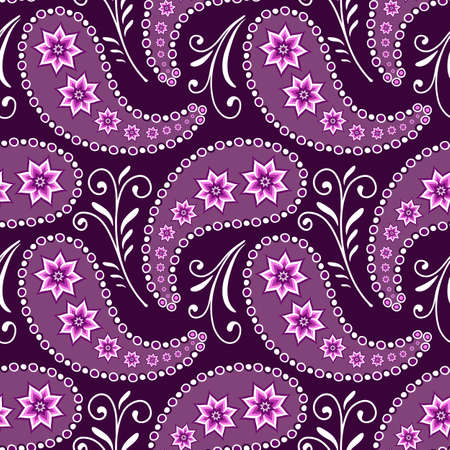 Seamless violet floral pattern with paisleys and flowersのイラスト素材