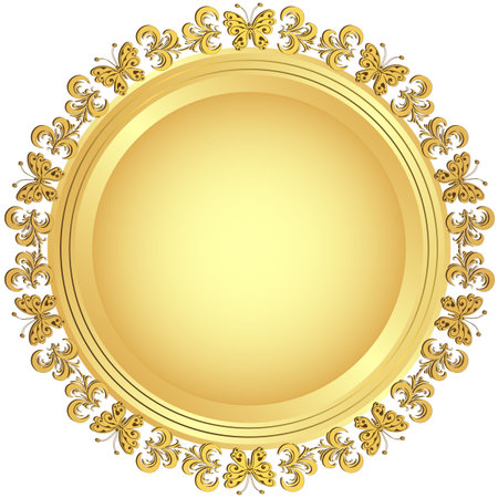 Gold frame with floral ornament on white background のイラスト素材