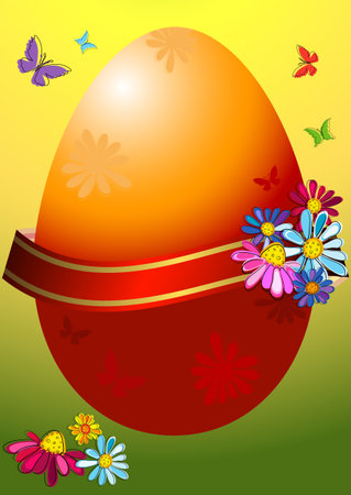 Easter frame with red ribbon and flowers のイラスト素材