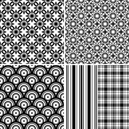 Set seamless black-white and grey patterns (vector)のイラスト素材
