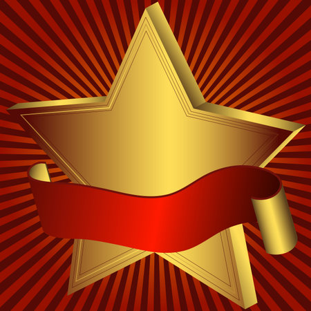 Gold star with red ribbon and beams (vector)のイラスト素材