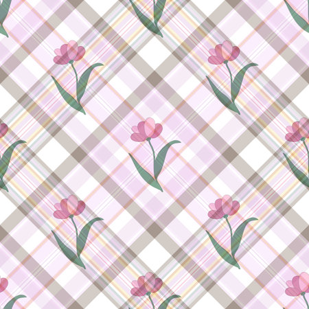 Seamless gentle floral diagonal checkered pattern (vector EPS 10)のイラスト素材
