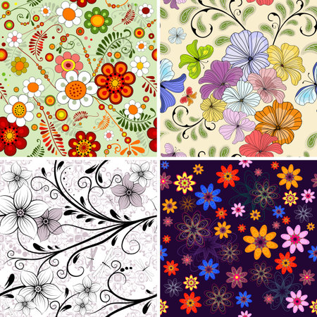 Set seamless decorative floral vivid pattern のイラスト素材