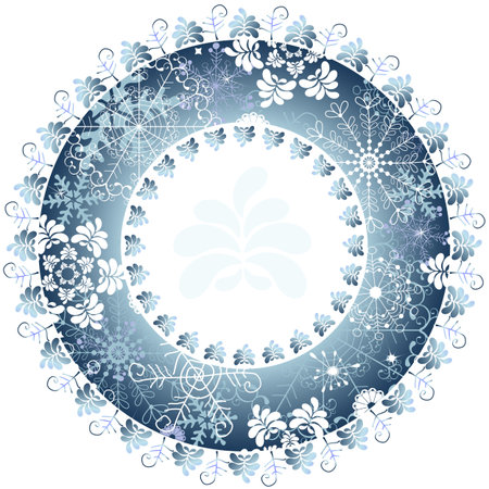 Christmas blue round frame on white backgroundのイラスト素材