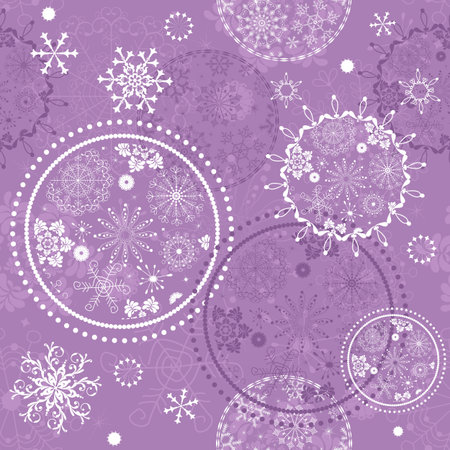 Soft purple seamless Christmas pattern with circles and snowflakes (vector)のイラスト素材
