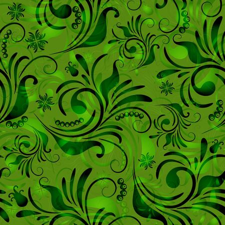 Green seamless floral pattern with vintage curls (vector EPS10)のイラスト素材