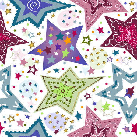 Variegated Christmas ornament with decorative stars and confettiのイラスト素材