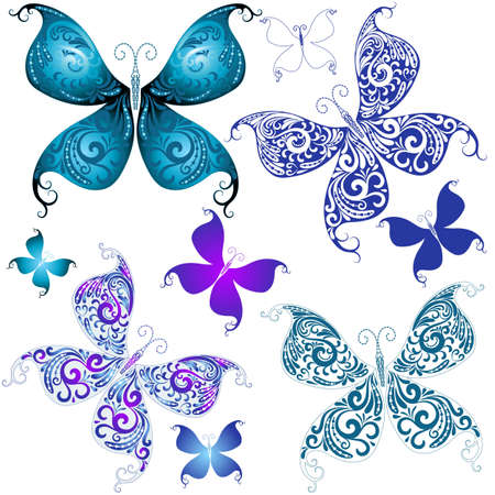 Set vintage butterflies for design on white (vector)のイラスト素材
