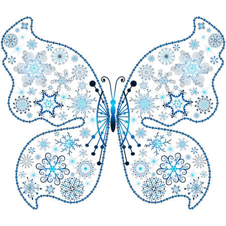 Christmas snowflake-butterfly isolated on white background  (vector)のイラスト素材