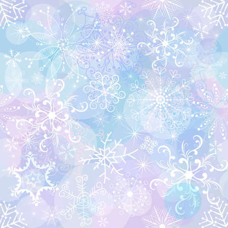 Seamless gentle christmas pattern with chaotic snowflakes and balls (vector EPS 10)のイラスト素材