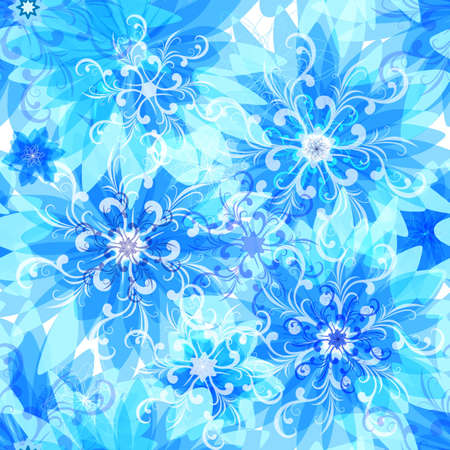Seamless pattern with blue snow translucent flowers and snowflakes (vector EPS 10))のイラスト素材