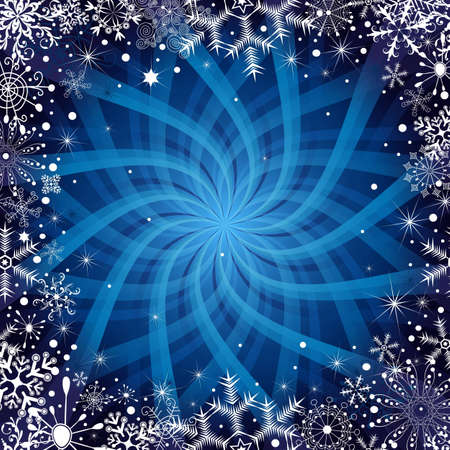Christmas dark blue frame with snowflakes, stars and rays (vector EPS 10)のイラスト素材