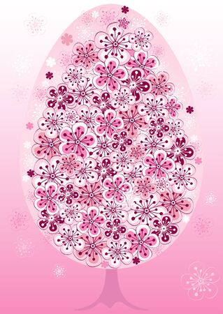 Easter frame with spring tree with pink flowers (vector)のイラスト素材