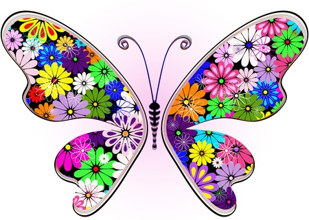 Vivid fantasy floral abstract butterfly for design on white-pink (vector)のイラスト素材