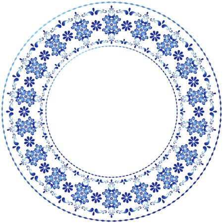 White-blue decorative gzhel frame on white (vector)のイラスト素材