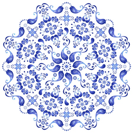 Decorative white and blue plate with birds on white (vector)のイラスト素材