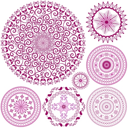 Collection purple and pink christmas round frame on white のイラスト素材