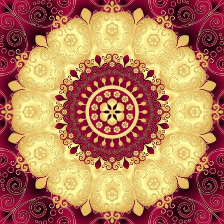 Purple and gold round vintage floral patternのイラスト素材