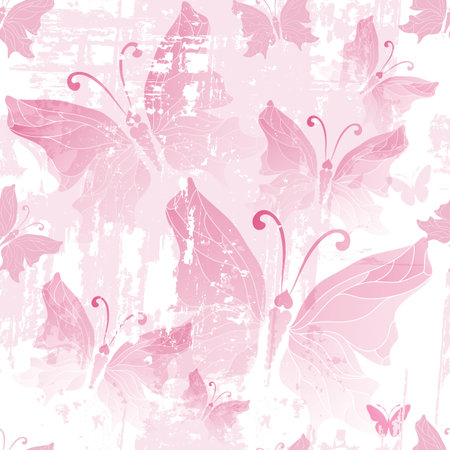 Seamless pink grunge pattern with translucent butterflies のイラスト素材