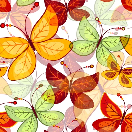 Seamless vivid  autumn pattern with translucent butterflies のイラスト素材