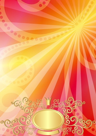 Colorful business card with translucent rays and gold vintage frame (vector EPS 10)のイラスト素材