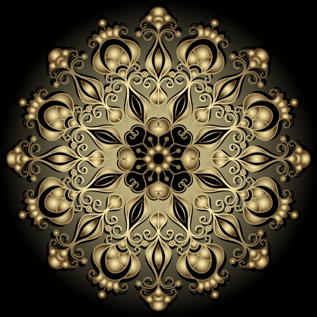 Decorative gold round vintage frame on black (vector)のイラスト素材